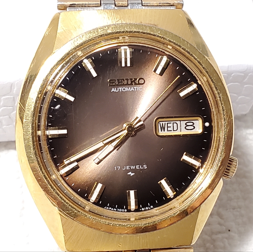 Vintage Seiko Automatic Men's Day Date Watch Gold Plated Seventeen Jewels